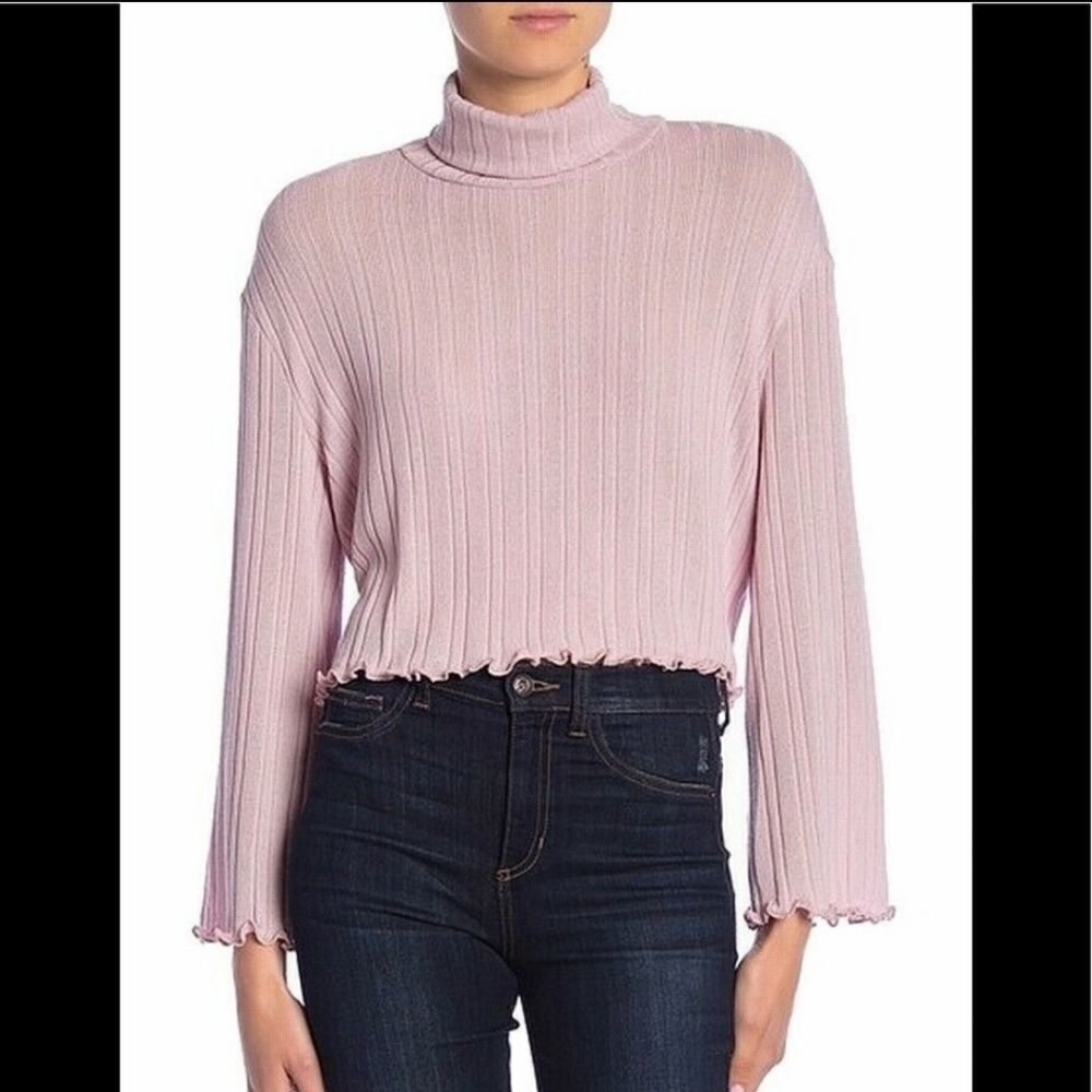 Abound Purple/Pink Lettuce Trim Drop Shoulder Ribbed Knit Turtleneck Sweater XXL